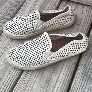 Tory Burch Lasercut/Perforated White Leather Slip On Sneakers/Shoes